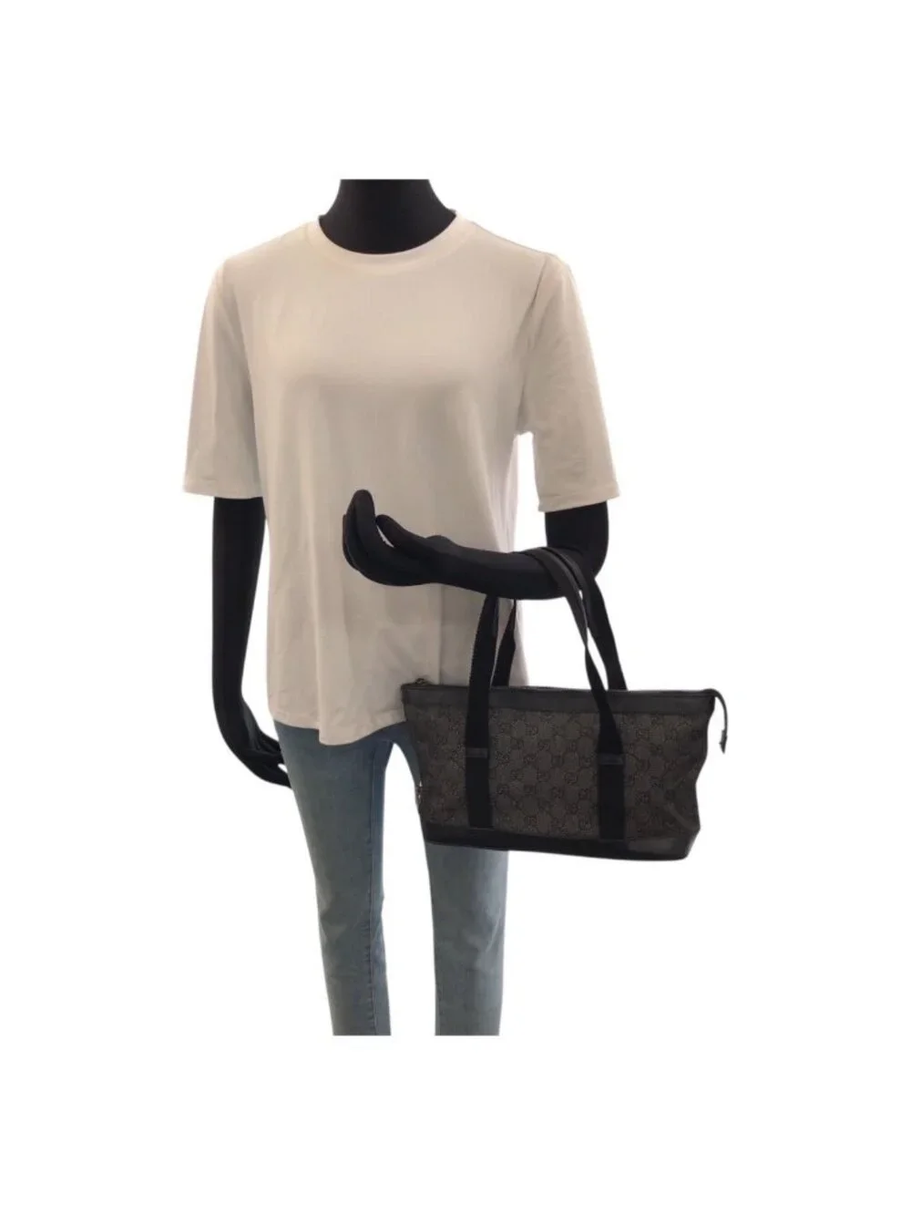 Gucci Black Gold GG Canvas Leather Handle Tote Bag